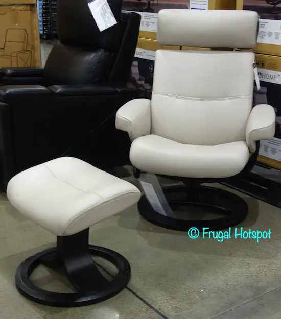 Oslo Nordic Home Leather Swivel Reclining Chair and Ottoman | Costco Display