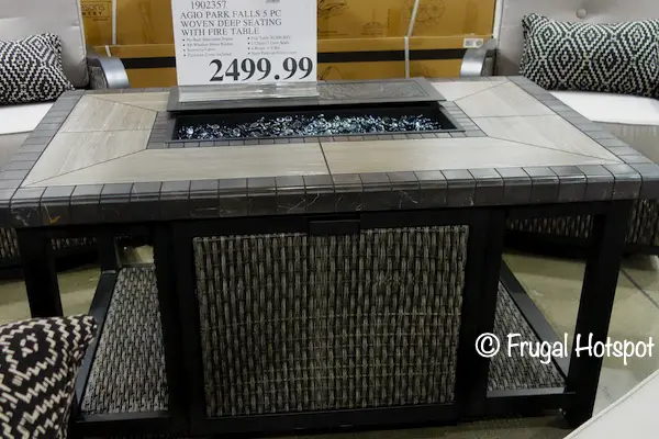 Agio Park Falls 5-Piece Woven Seating Set Fire Table | Costco Display