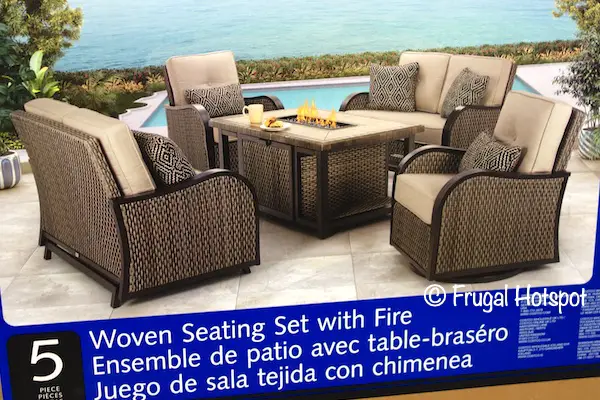 Agio Park Falls 5-Piece Woven Seating Set with Fire Table | Costco