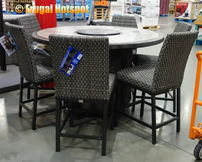 Agio Park Falls 7-Piece High Dining Fire Table Set | Costco Display