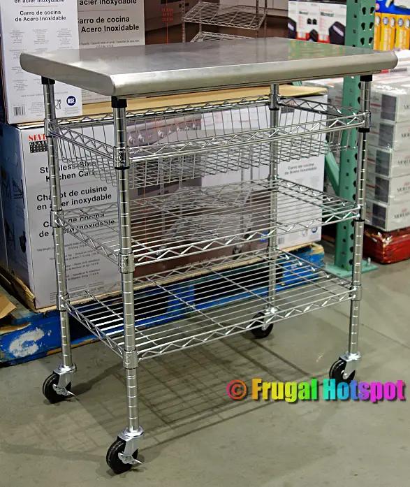 Costco Display of Seville Classics Stainless Steel Kitchen Cart