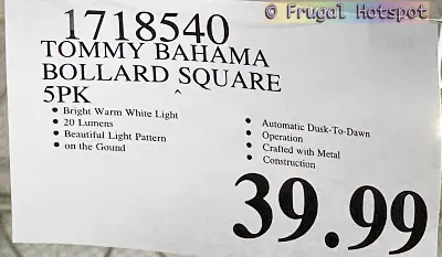 Tommy Bahama LED Solar Bollard Pathway Light 5 pack | Costco Price | Item 1718540