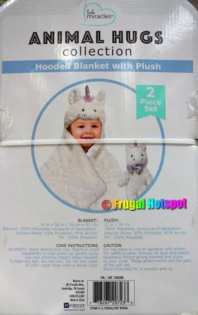 Animal Hugs Little Miracles Blanket with Plush Animal description | Costco