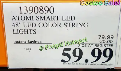 Atomi 48 Ft Smart WiFi Color String Lights | Costco Sale Price