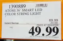 Atomi Smart WiFi Color String Lights | Costco Sale Price