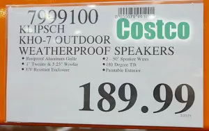 Costco Sale Price | Klipsch KHO-7 Weatherproof Indoor : Outdoor Speakers