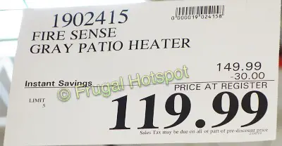 Fire Sense Gray patio Heater | Costco Sale Price