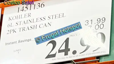 Kohler Stainless Steel 6L Step Trash Cans 2 Pack | Costco Sale Price | Item 1451136