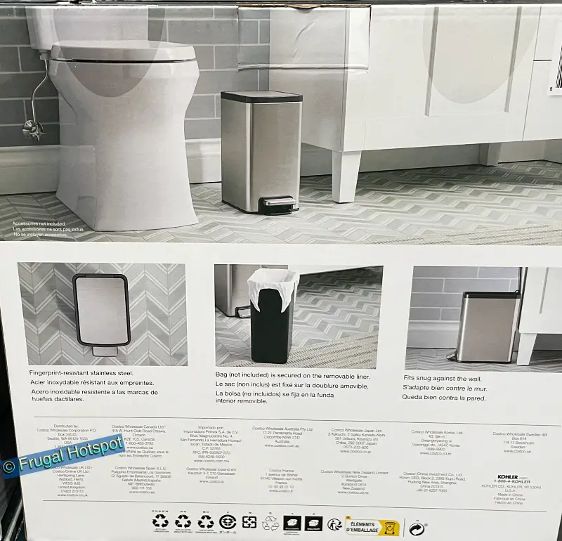 Kohler Stainless Steel 6L Step Trash Cans | features | Costco | Item 1451136