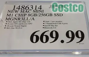 Price at Costco Mac mini with Apple M1 Chip 256GB SSD