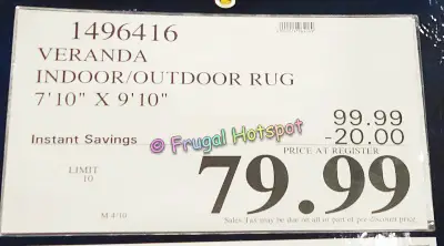 Veranda Indoor Outdoor Rug | Costco Sale Price