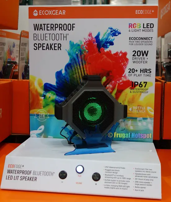 Green light ECOXGEAR EcoEdge+ Waterproof Speaker | Costco Display