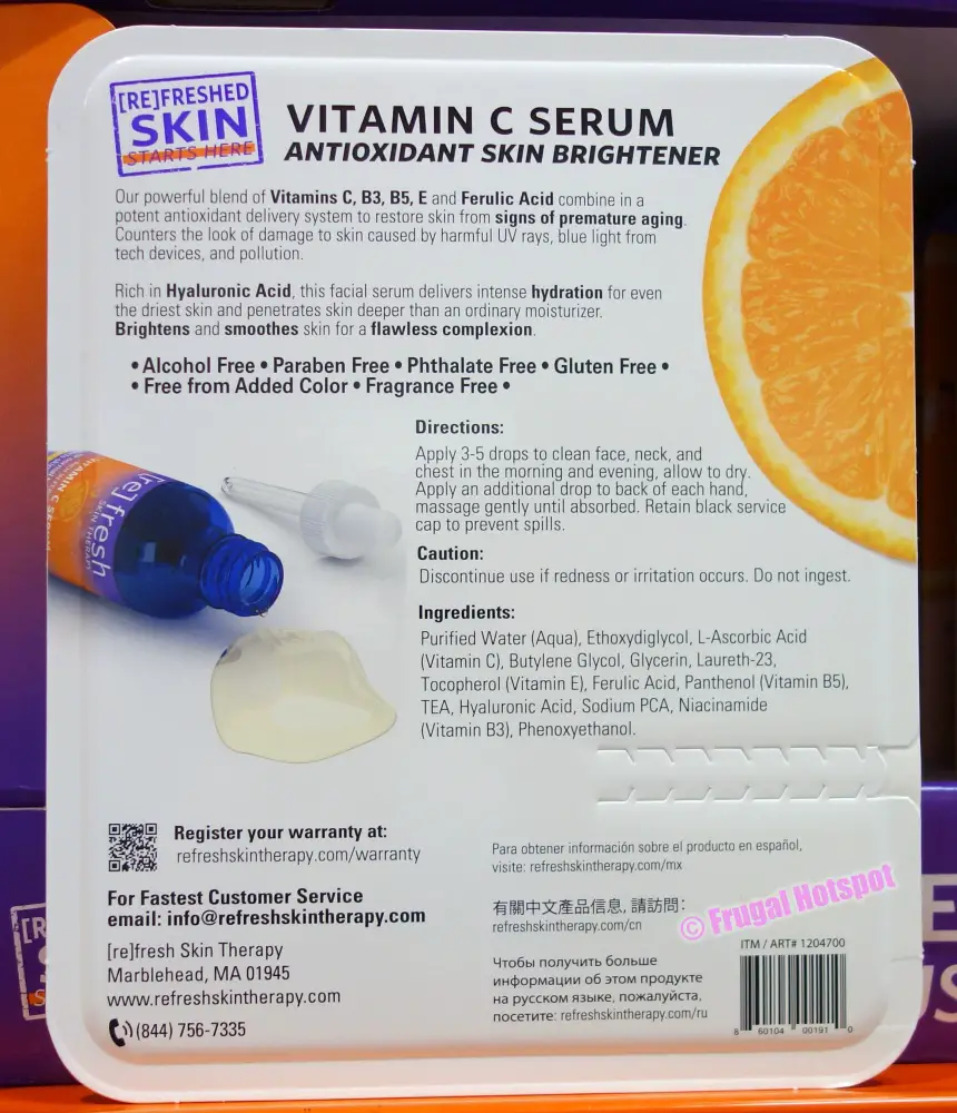 Ingredient List of Refresh Skin Therapy Vitamin C Serum | Costco