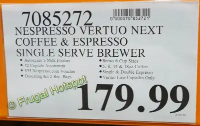 Nespresso Vertuo Next Coffee Maker and Aeroccino3 | Costco Price