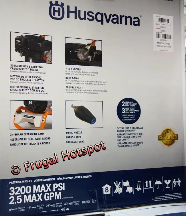 Husqvarna 3200 PSI Gas Powered Pressure Washer details | Costco