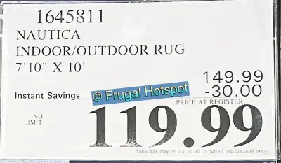 Nautica Indoor Outdoor Area Rug 7'10 x 10' | Costco Sale Price