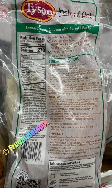 Tyson Instant Pot Kit Lemon Creamy Chicken with Gemelli pasta | Nutrition Facts | Costco