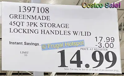 Greenmade 45 Quart Storage Bins | Costco Sale Price | Item 1397108