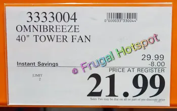 OmniBreeze 40 inch Tower Fan | Costco Sale Price