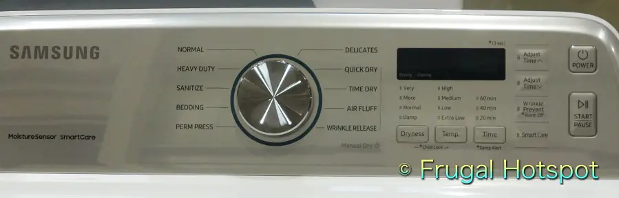 Samsung 7.4 Cu Ft Dryer (DVE45T3400W) control panel | Costco Display