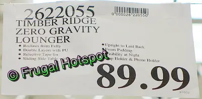 Timber Ridge Zero Gravity Lounger | Costco Price 2