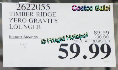 Timber Ridge Zero Gravity Lounger | Costco Sale Price