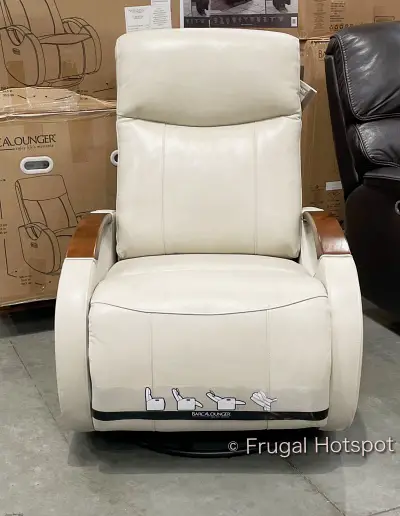 Barcalounger Leather Power Swivel Glider Recliner with Power Headrest in ivory | Costco Display