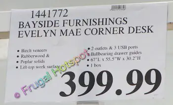 Bayside Furnishings Evelyn Mae Corner Desk by Whalen | Costco Price