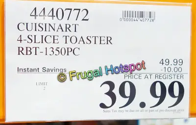 Cuisinart Custom Select 4-Slice Toaster | Costco Sale Price
