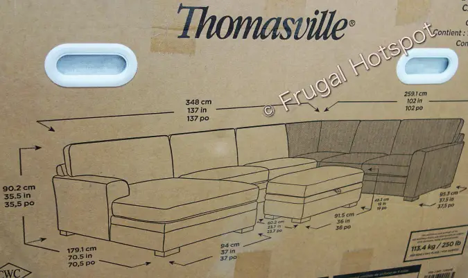 Dimensions Thomasville Langdon Fabric Sectional with Storage Ottoman | Costco
