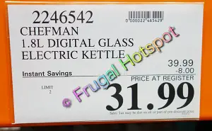 Chefman 1.8L Digital Glass Electric Kettle+ | Costco Sale Price