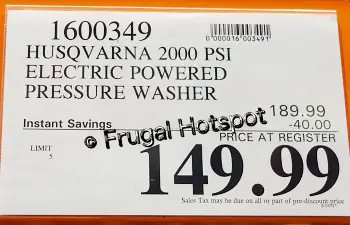 Husqvarna 2000 PSI Electric Pressure Washer | Costco Sale Price