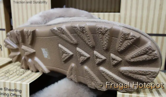 Kirkland Signature Ladies' Shearling Slipper | view of the outsole | Costco Display