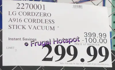LG CordZero A916 Stick Cordless Vacuum | Costco Sale Price