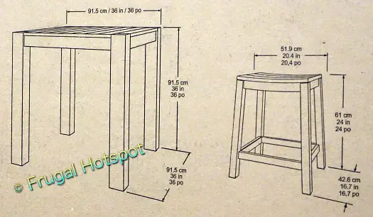 Pike and Main Benton 5-Piece Counter Height Dining Set dimensions | Costco