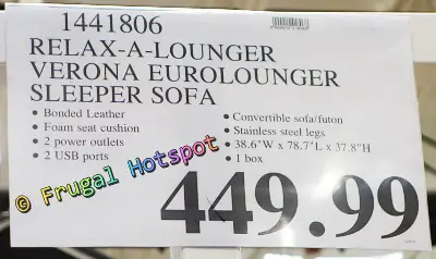 Relax-A-Lounger Verona Euro Lounger Sleeper Sofa | Costco price