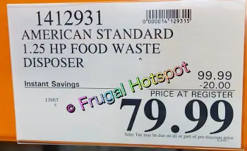 American Standard 1.25 HP Food Waste Disposer | Costco Sale Price