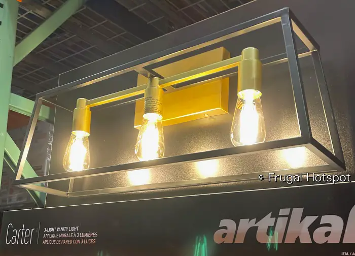 Artika Carter 3-Light Vanity Light | Costco Display | lights on angled view