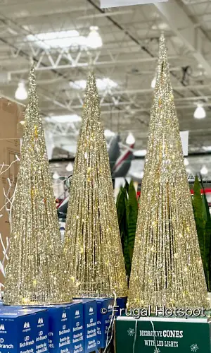 Glitter String LED Cone Trees 3-Piece Set gold | Costco Display