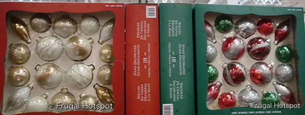 Hand Decorated Glass Ornaments 18 Piece Set gold and white and red green silver | Costco