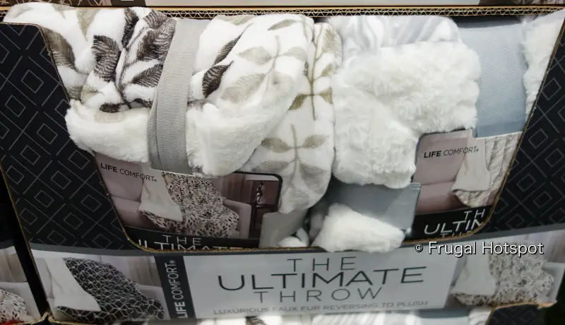 Life Comfort Ultimate Faux Fur Throw | brown leaves and light gray | Costco