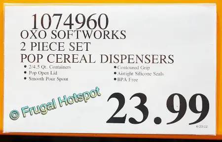 OXO SoftWorks 2-Piece POP Cereal Dispenser Set | Costco Price