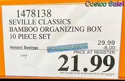 Seville Classics 10 Piece Bamboo Organizing Boxes | Costco Sale Price | Item 1478138