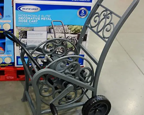 Suncast Hosemobile Elite Decorative Metal Hose Cart | side view | Costco Display