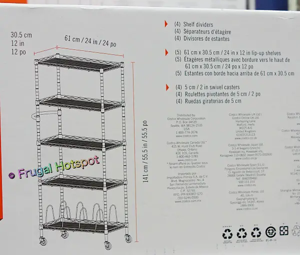 Trinity Basics 5-Tier Narrow Shelving Rack | Dimensions | Costco