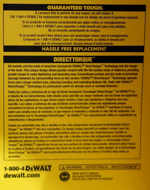 DeWalt Mechanics Tool Set Warranty info | Costco