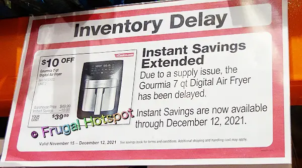 Gourmia Digital Air Fryer inventory delay | Costco 2021