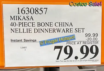 Mikasa Nellie Bone China 40 pc Dinnerware | Costco Sale Price | Item 1630857