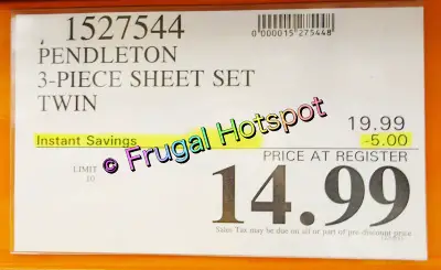 Pendleton 3 pc Twin Sheet Set | Costco Sale Price