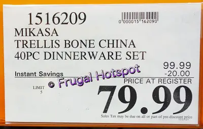 Trellis Mikasa Bone China Dinnerware Set | Costco Sale Price